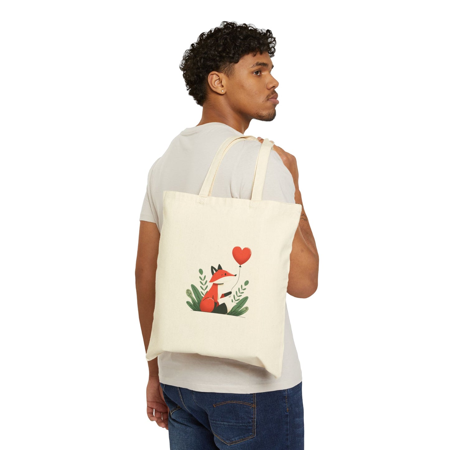 Fox in Love Cotton Canvas Tote Bag