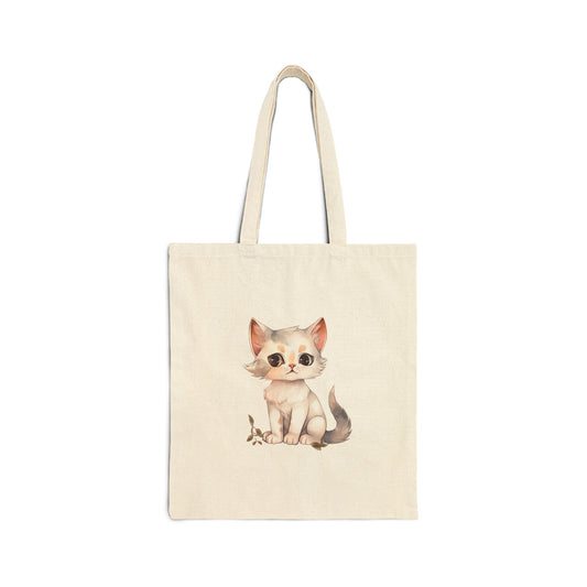 Cute White Kitty Cotton Canvas Tote Bag