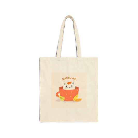 Cup-Cat Cotton Canvas Tote Bag