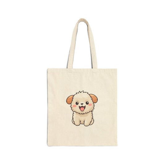 Cute Happy Puppy Cotton Canvas Tote Bag