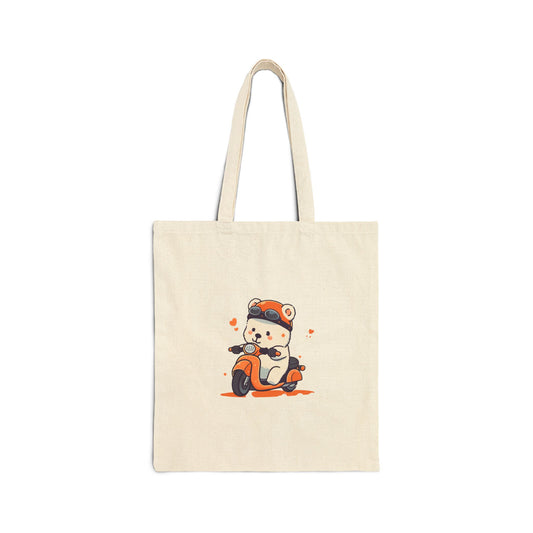 Adorable Bear Ride Cotton Canvas Tote Bag