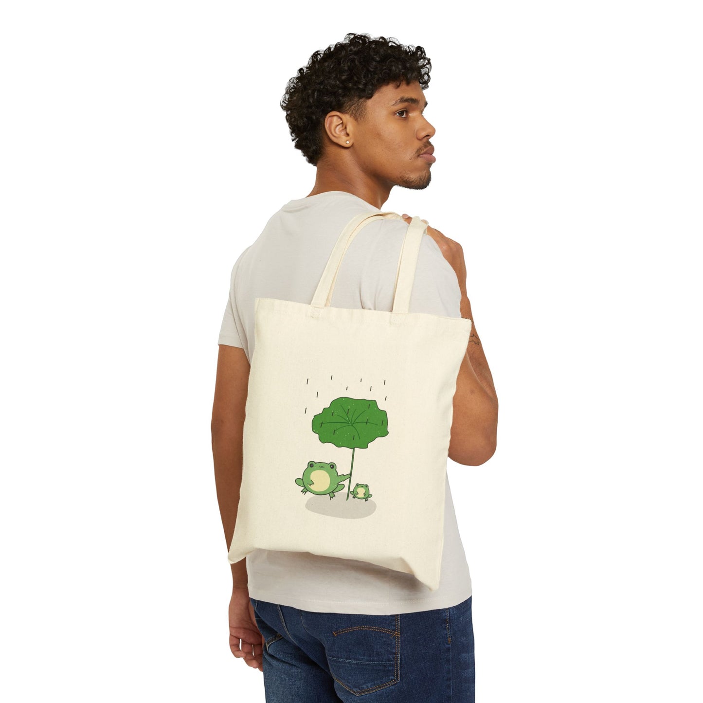 Cute Rain Frog Cotton Canvas Tote Bag