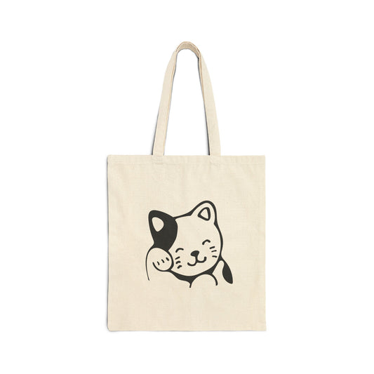 Adorable Shy Cat Cotton Canvas Tote Bag